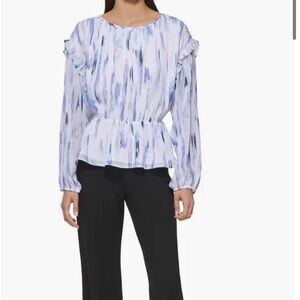 DKNY beautiful, metallic abstract, print cold peplum top. Small